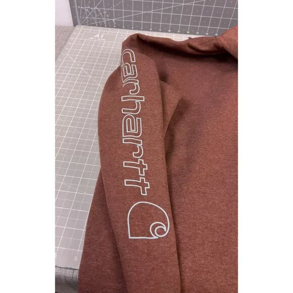 Carhartt Mens Loose Fit Midweight Hoodie M Mocha Heather Graphic Sleeve Logo New - Picture 6 of 11